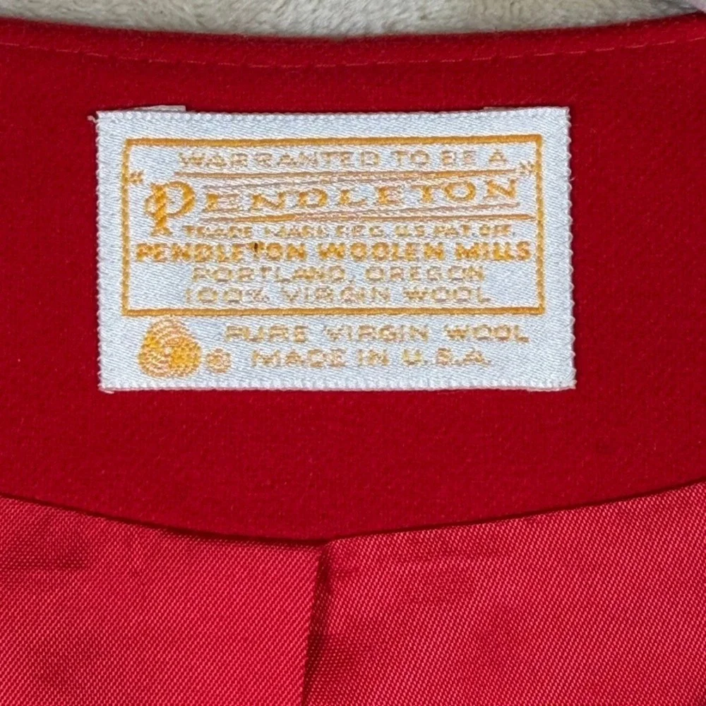 Pendleton Size 14 Red 100% Virgin Wool Collarless Button Front Blazer Jacket USA